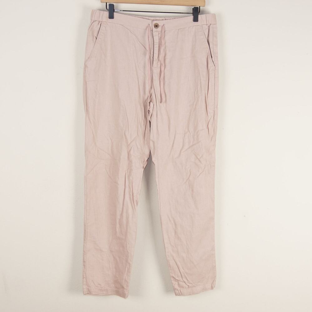 Uniqlo Light Pink Linen Blend Easy Straight Leg Pant Womens Sz L